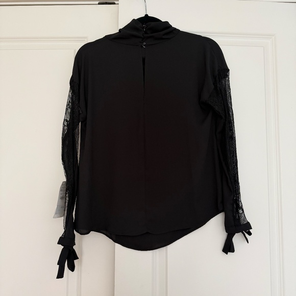ZARA Black Lace Sleeve Blouse with Tie Cuffs – Women’s Size XS - Picture 2 of 4